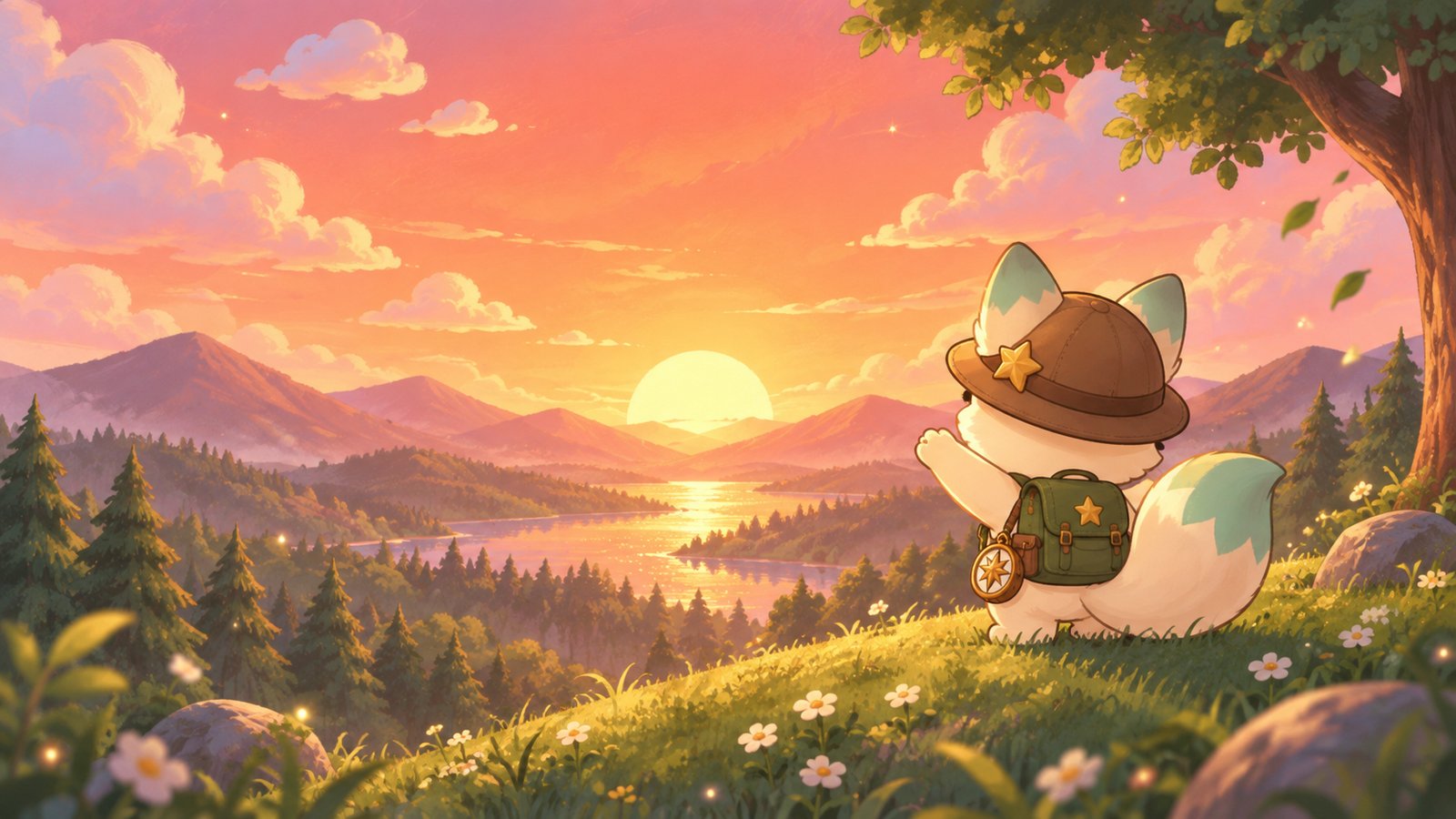 Poppu watching the sunset over Poppu World